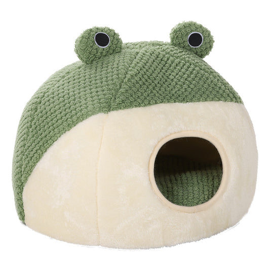 Frog Design Plush Pet Bed – Warm Sleeping Nest for Small Cats & Dogs (Up to 5kg)