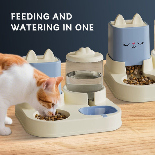 Cute Automatic Pet Food & Water Dispenser – Dry & Wet Separation Feeder for Cats & Dogs