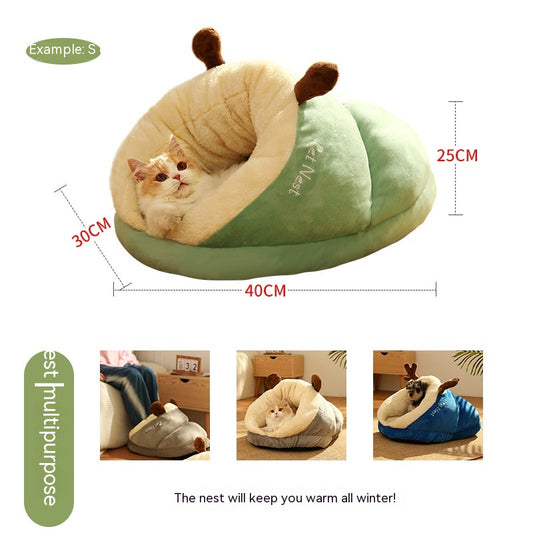 Winter Warm Pet Bed for Cats & Small Dogs – Cozy Slipper-Style Nest