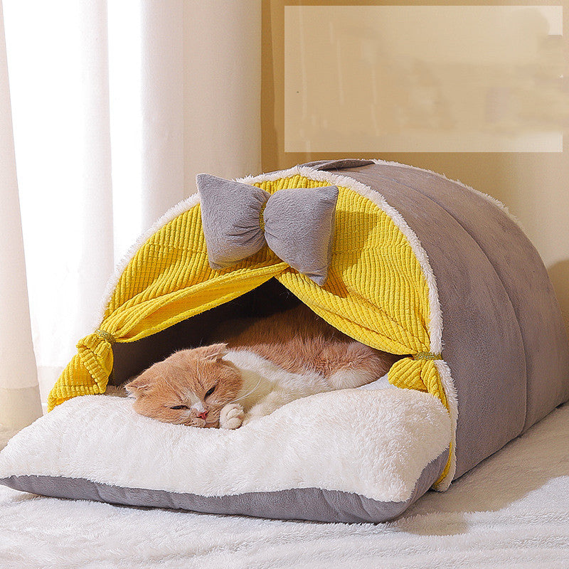 Semi-Enclosed All-Season Cat Nest Bed – Cozy Indoor Cat House