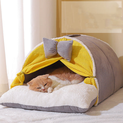 Semi-Enclosed All-Season Cat Nest Bed – Cozy Indoor Cat House