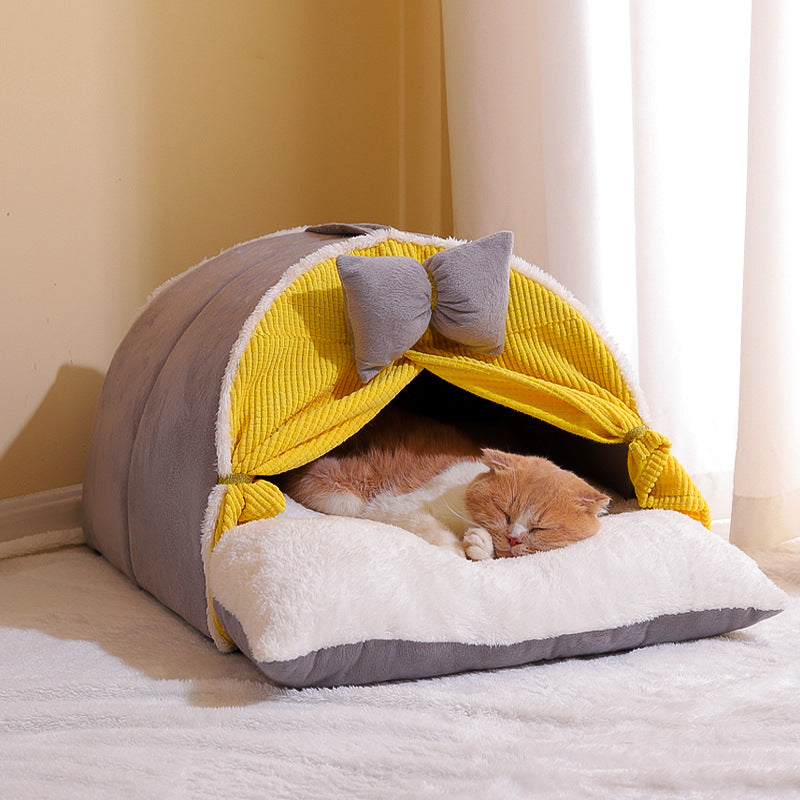 Semi-Enclosed All-Season Cat Nest Bed – Cozy Indoor Cat House