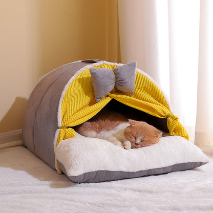 Semi-Enclosed All-Season Cat Nest Bed – Cozy Indoor Cat House