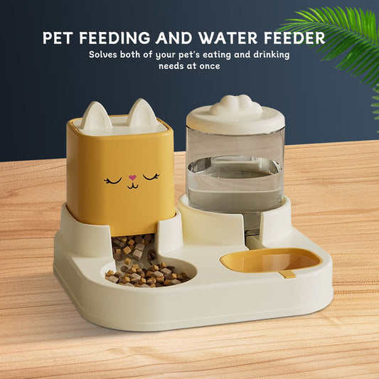 Cute Automatic Pet Food & Water Dispenser – Dry & Wet Separation Feeder for Cats & Dogs