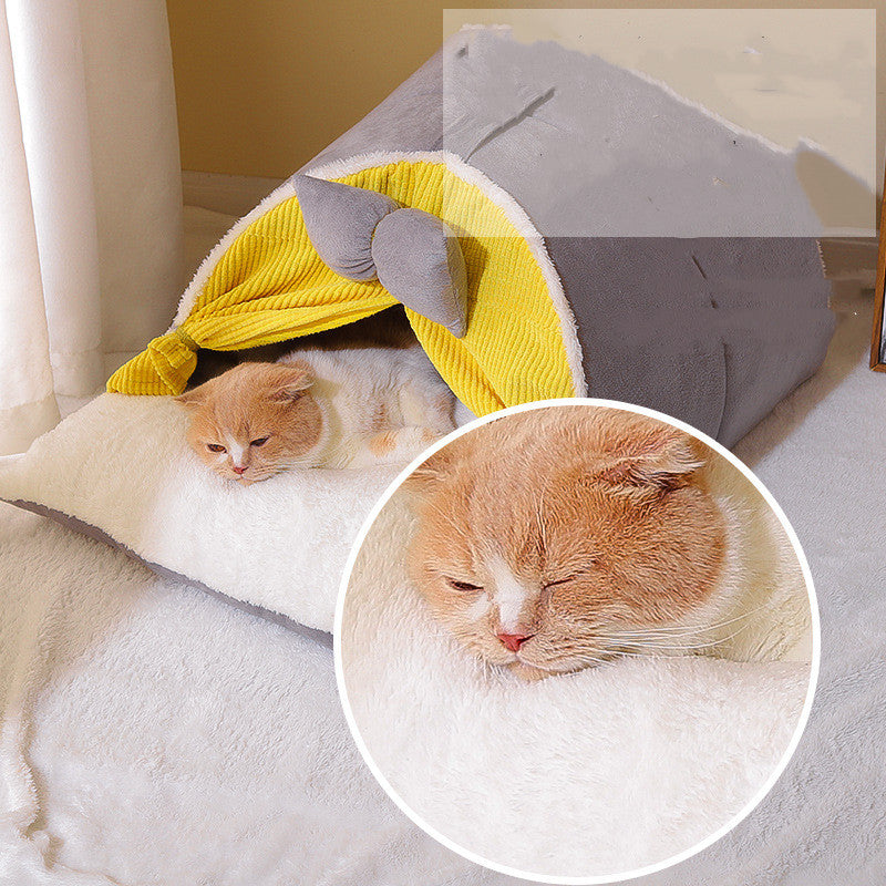 Semi-Enclosed All-Season Cat Nest Bed – Cozy Indoor Cat House